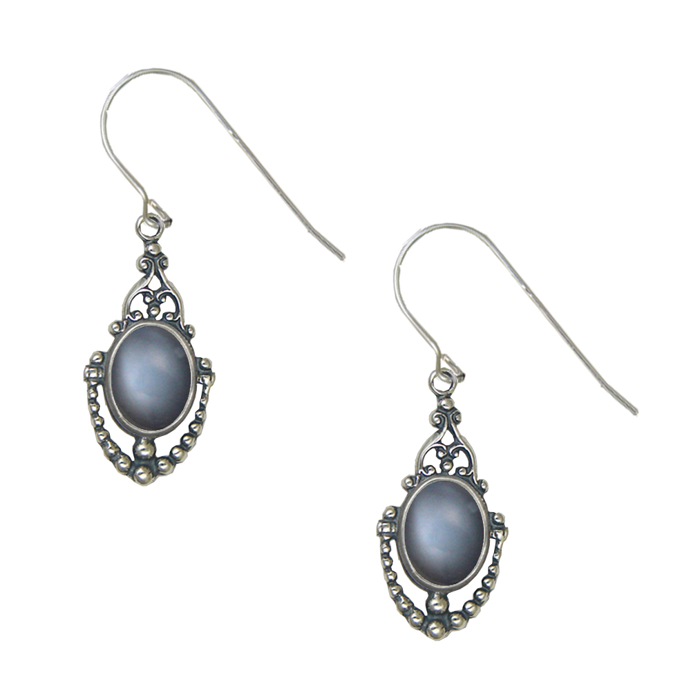 Sterling Silver Victorian Grey Moonstone Drop Dangle Earrings